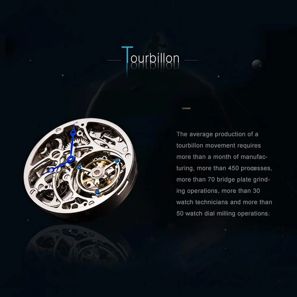 Luxury Business Casual Dress Watch AESOP Real Tourbillon Mechanical Men Watches watery proprietorship mannerism Starry Sky Dial Hand Wind Wrist Watches Skeleton Stainless Steel Sapphire Crystal 5ATM Waterproof 