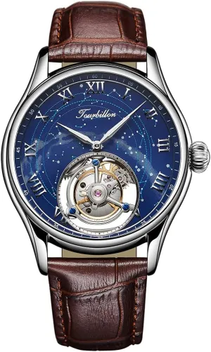 Luxury Business Casual Dress Watch AESOP Real Tourbillon Mechanical Men Watches watery proprietorship mannerism Starry Sky Dial Hand Wind Wrist Watches Skeleton Stainless Steel Sapphire Crystal 5ATM Waterproof 