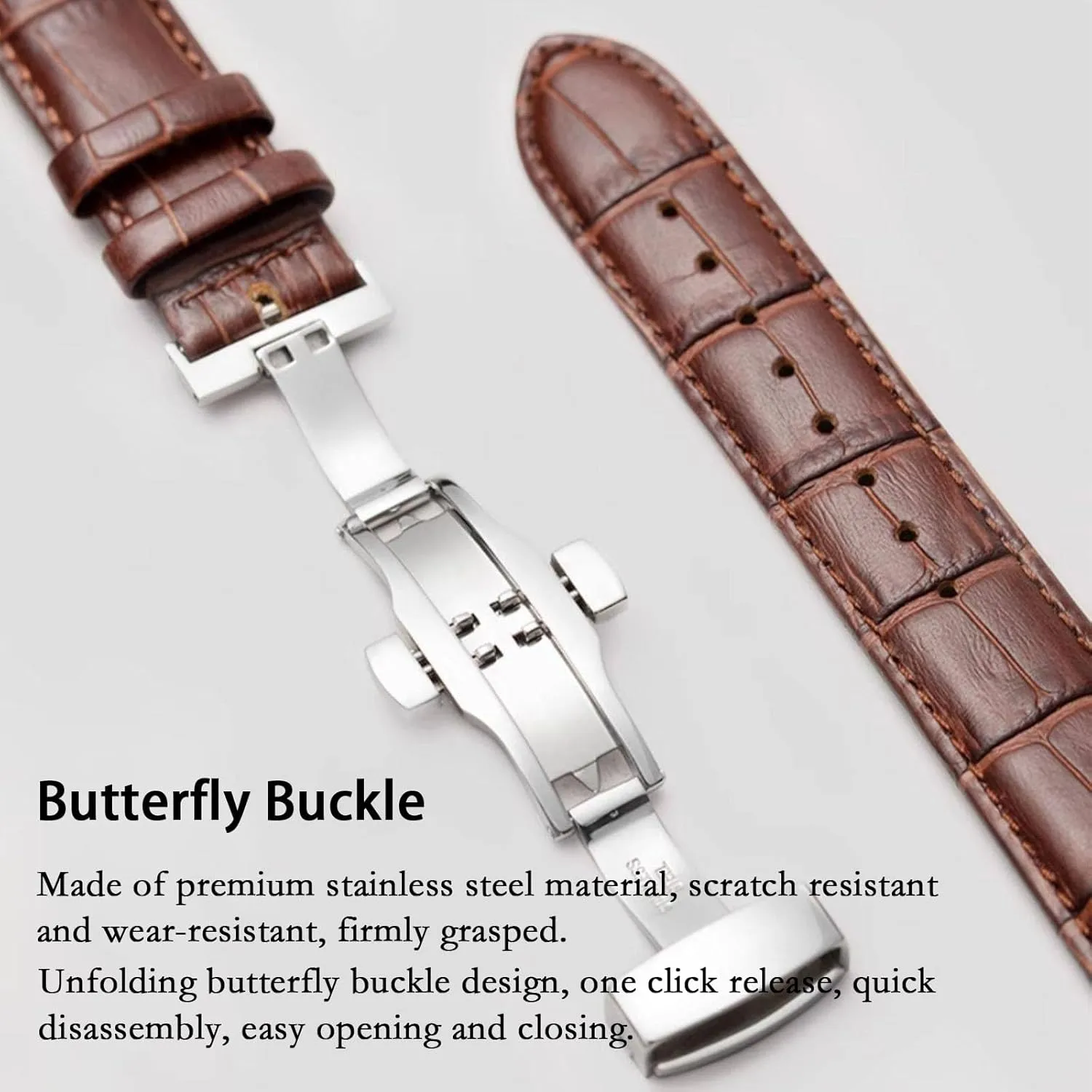 Luxury Business Casual Universal Replacement Strap Men Women Quick Release desirability squarely Genuine Leather Deployment Watch Band Italian Alligator Grain Embossed Calfskin Leather 14mm to 24mm 