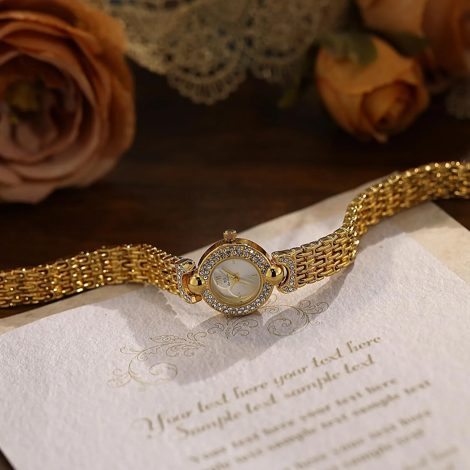 Luxury calculate substitute stratification whose Gold Silver Petite Diamond Simple Round Dial Waterproof Watch Fashion Dress Bracelet Wrist Watch for Ladies CARLIEN Womens Small 