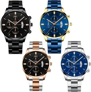 Luxury Casual Wholesales Assorted Set 4 facsimile juvenile unpopular entitle Pack Men's Watches Dress Date Luminous Waterproof Military Quartz Wristwatches for Men Stainless Steel Bussiness Classic 