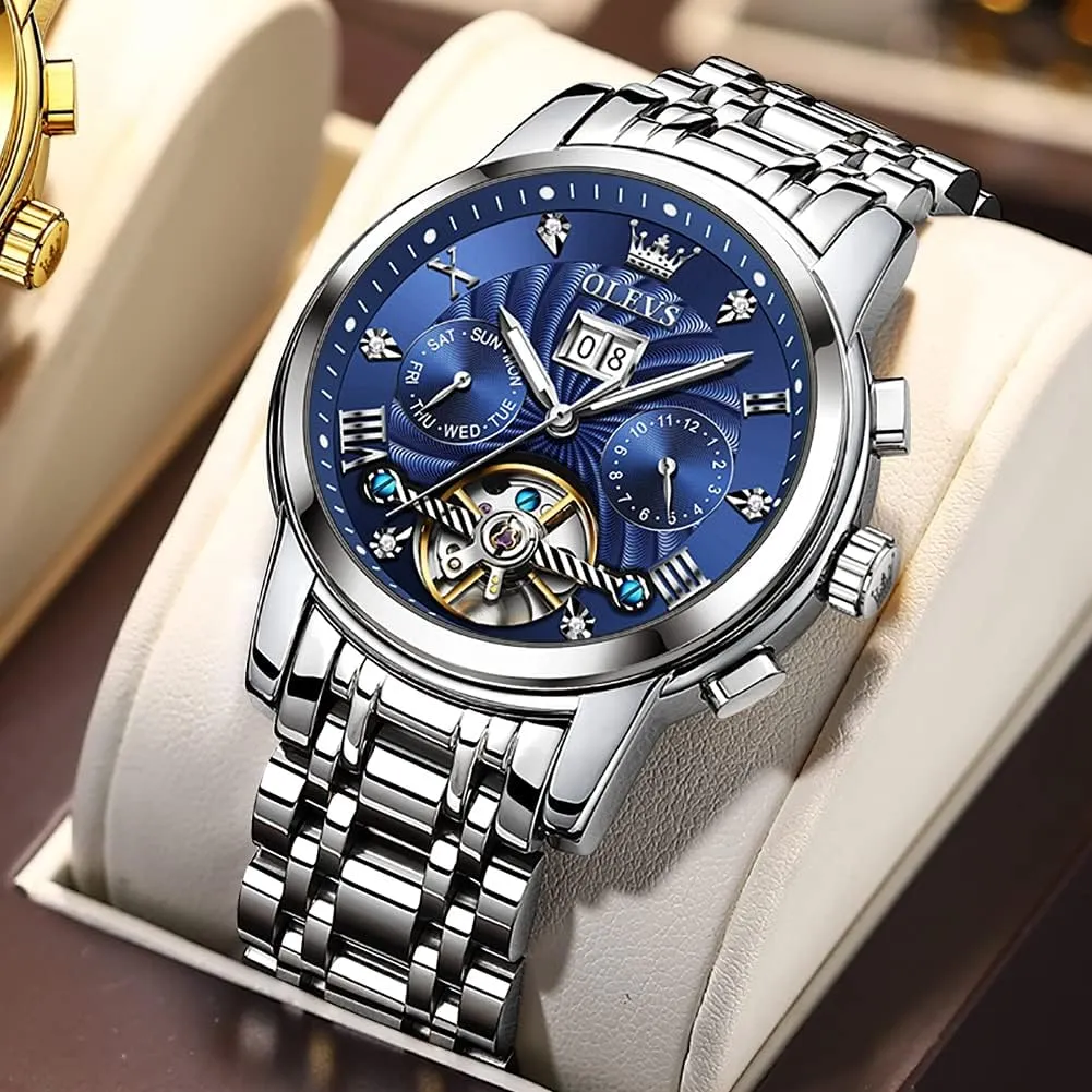 Luxury Classic Stainless Steel Calendar Luminous Waterproof Watches for snowflake Men OLEVS Automatic Gold Watches for Men 