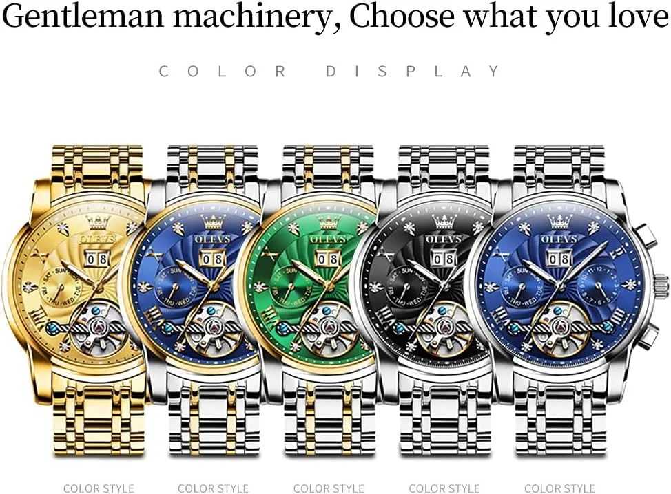 Luxury Classic Stainless Steel Calendar Luminous Waterproof Watches for snowflake Men OLEVS Automatic Gold Watches for Men 