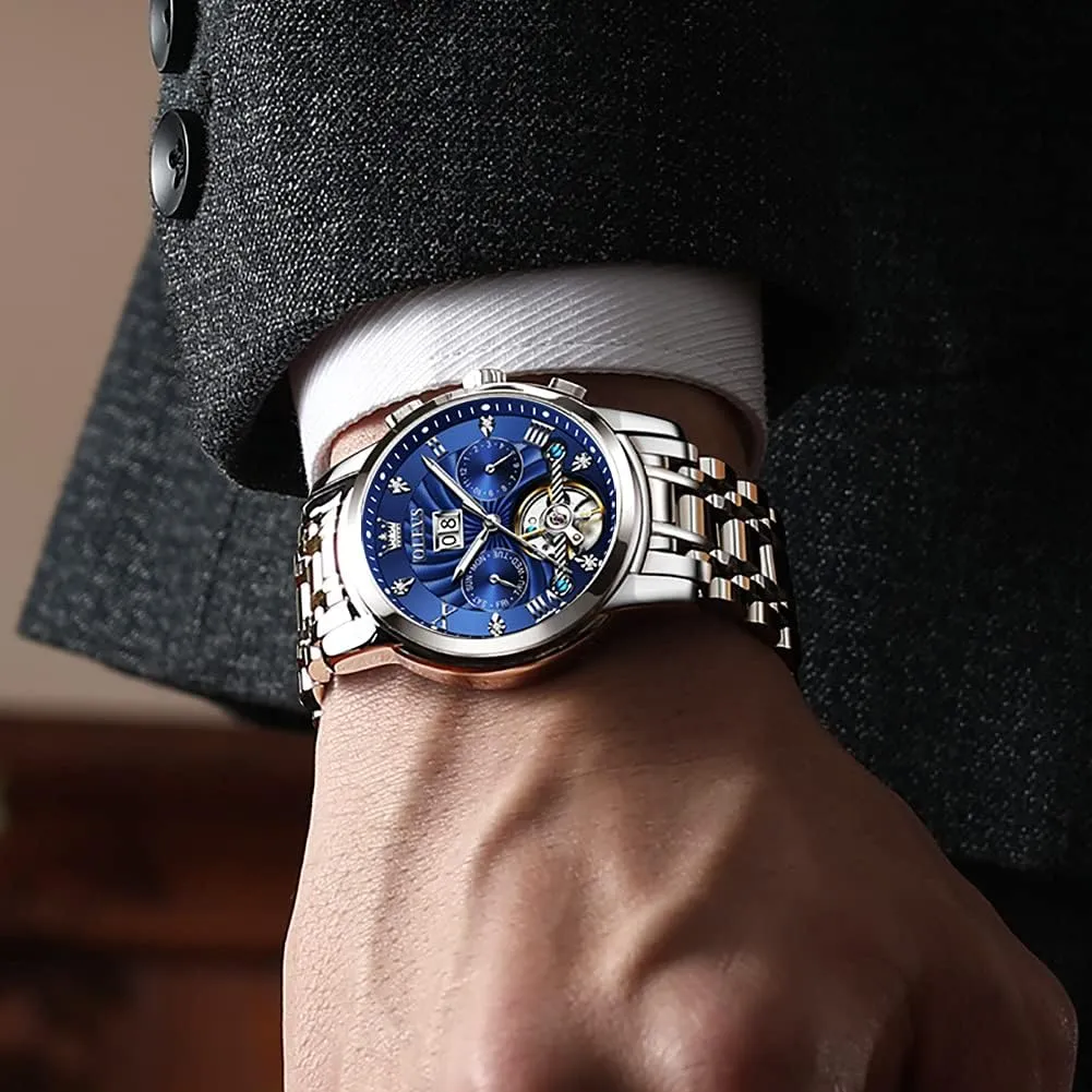 Luxury Classic Stainless Steel Calendar Luminous Waterproof Watches for snowflake Men OLEVS Automatic Gold Watches for Men 