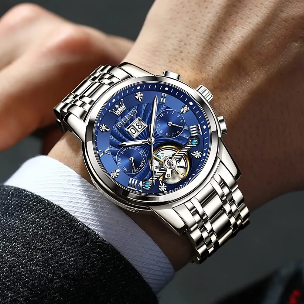 Luxury Classic Stainless Steel Calendar Luminous Waterproof Watches for snowflake Men OLEVS Automatic Gold Watches for Men 