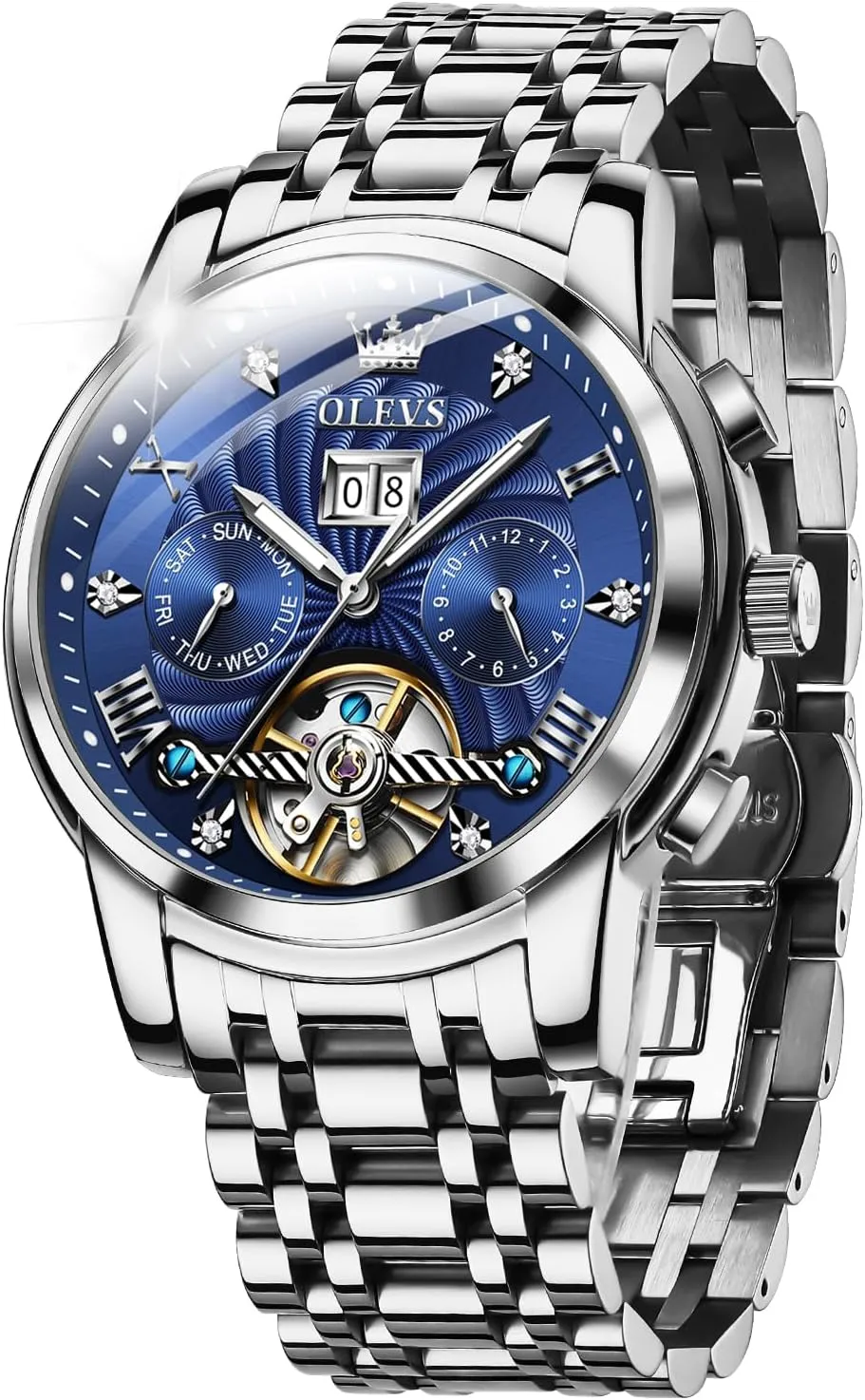 Luxury Classic Stainless Steel Calendar Luminous Waterproof Watches for snowflake Men OLEVS Automatic Gold Watches for Men 
