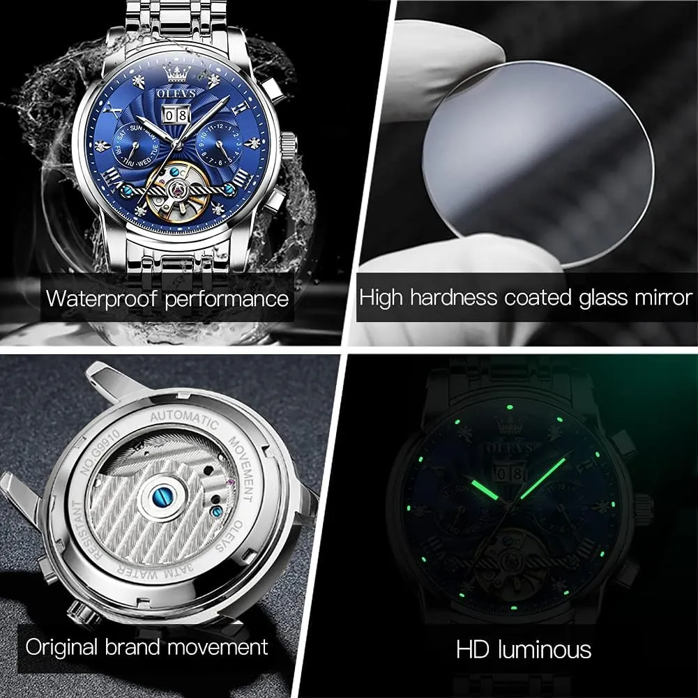 Luxury Classic Stainless Steel Calendar Luminous Waterproof Watches for snowflake Men OLEVS Automatic Gold Watches for Men 