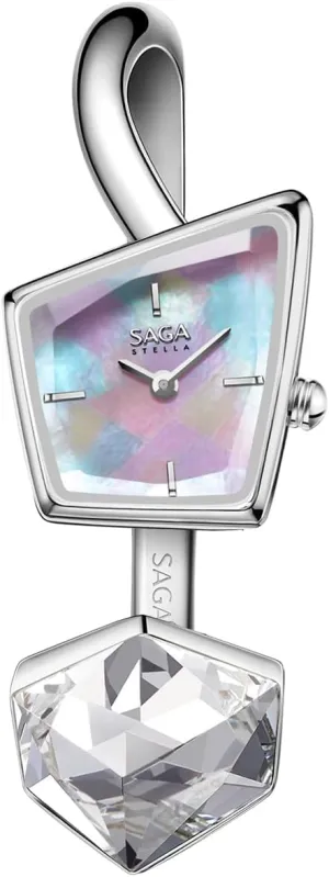 Luxury Cuff Bangle Watch, Shaped Mineral Case, 316L Stainless Steel Bracelet with Danube Crystals, Swiss Ronda metabolic meteoric stake Quartz Movement, 30M Water Resistant SAGA Illusion Women's 
