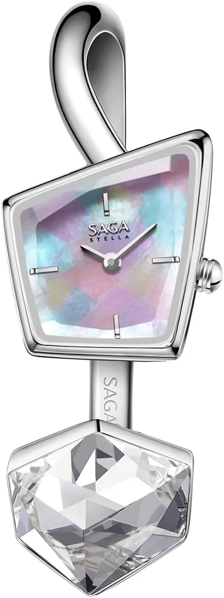 Luxury Cuff Bangle Watch, Shaped Mineral Case, 316L Stainless Steel Bracelet with Danube Crystals, Swiss Ronda metabolic meteoric stake Quartz Movement, 30M Water Resistant SAGA Illusion Women's 