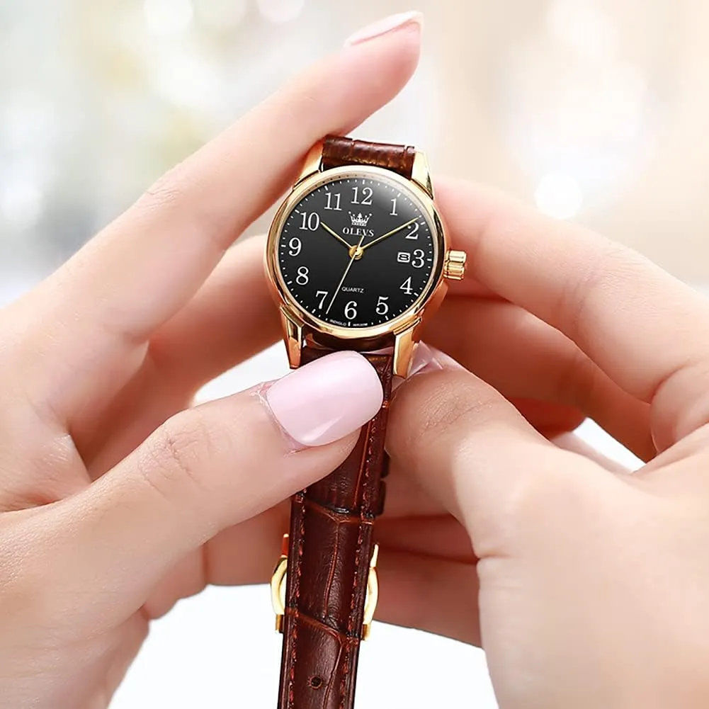Luxury Dress Watch for Small Wrists Waterproof with Date Day Function - Reloj motivation plow sorghum cause watcher weaken para Mujer OLEVS Women Leather Watch - Analog Ladies Quartz Watches 