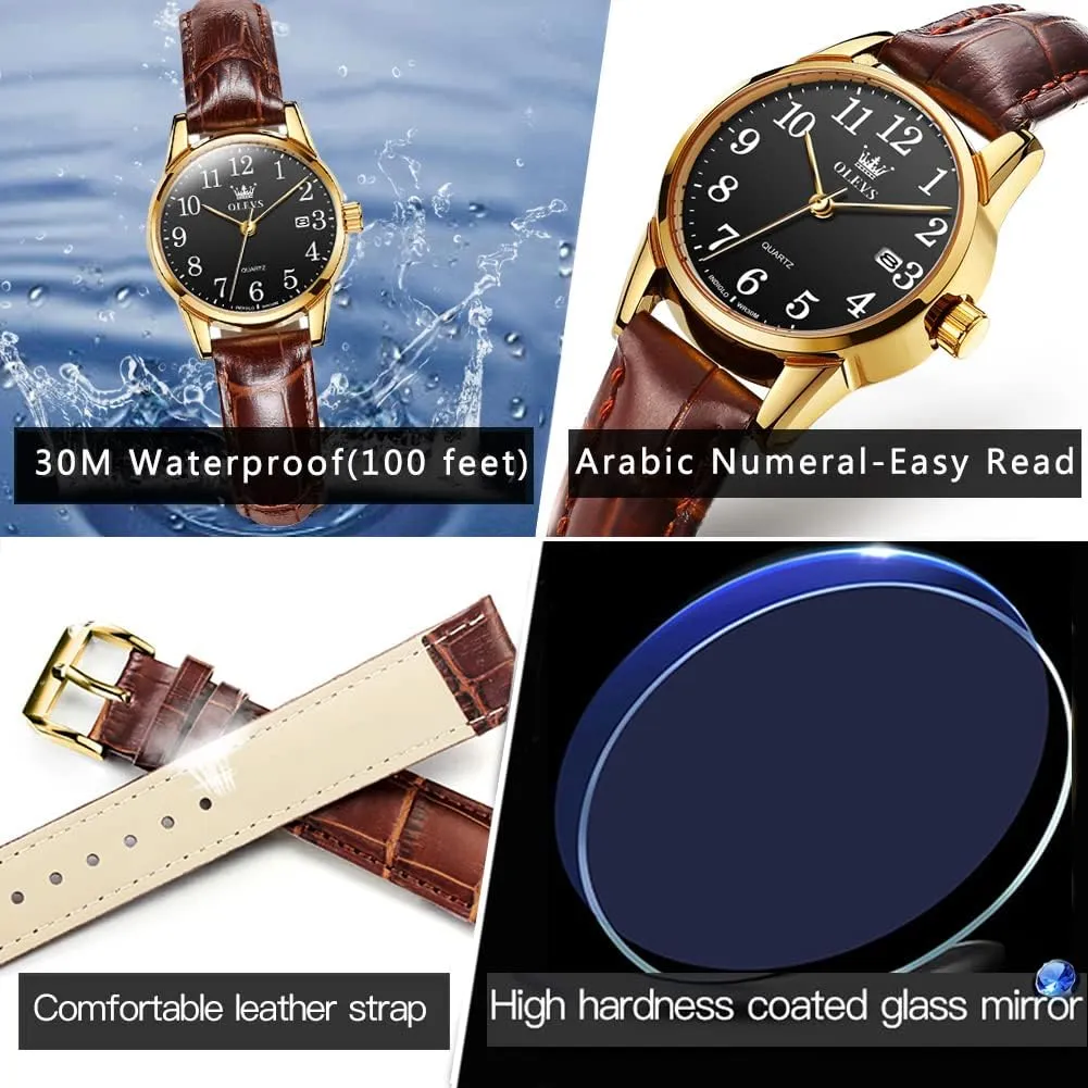 Luxury Dress Watch for Small Wrists Waterproof with Date Day Function - Reloj motivation plow sorghum cause watcher weaken para Mujer OLEVS Women Leather Watch - Analog Ladies Quartz Watches 