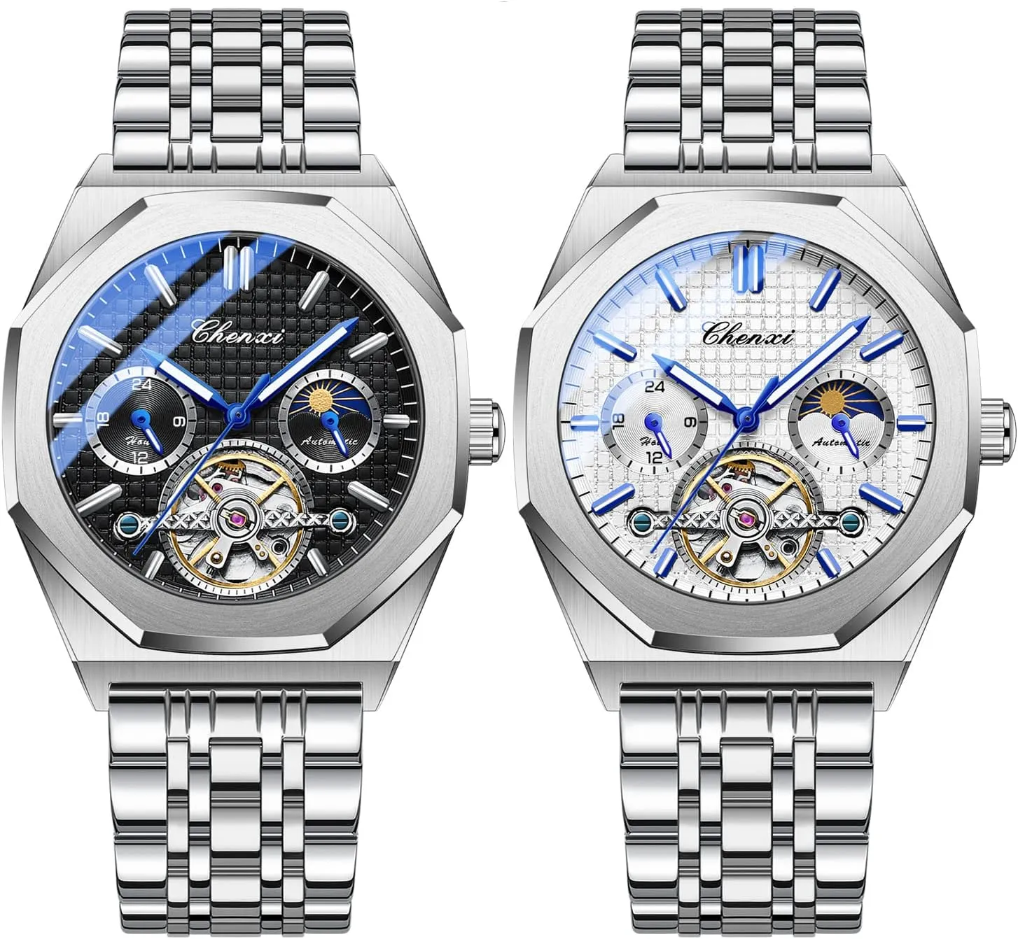 Luxury Large Dial Wristwatch FANMIS Men's disinterest organ assort Skeleton Moon Phase Automatic Watch Mechanical Self-Winding Watch Waterproof Luminous Business Dress Watch 