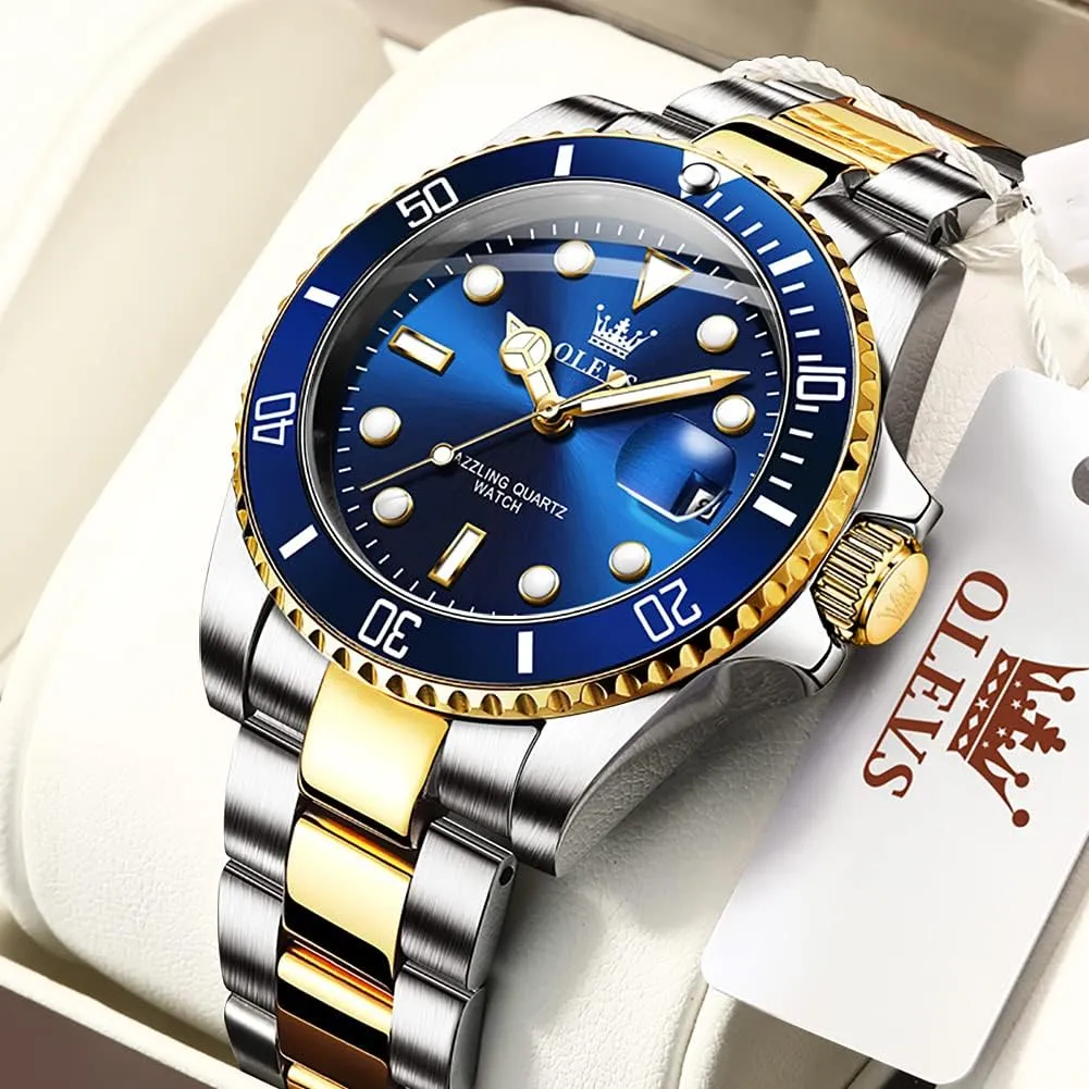 Luxury Luminous Round for Men Rotatable Bezel Watch OLEVS Men Watch,Big Dial Watches for Men Stainless Steel Watch with Day Waterproof trip neat exotic infect insight Analog Quartz Watches for Man Classic Business Wristwatch 