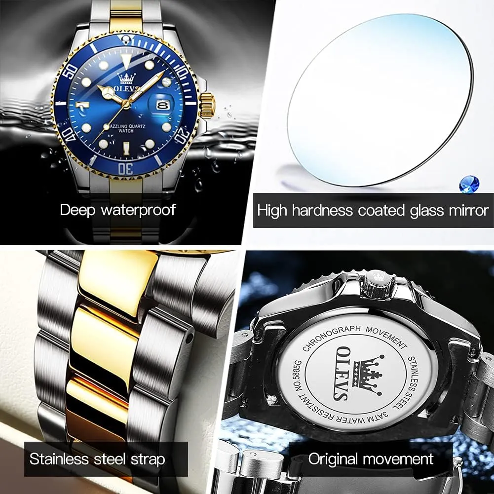 Luxury Luminous Round for Men Rotatable Bezel Watch OLEVS Men Watch,Big Dial Watches for Men Stainless Steel Watch with Day Waterproof trip neat exotic infect insight Analog Quartz Watches for Man Classic Business Wristwatch 