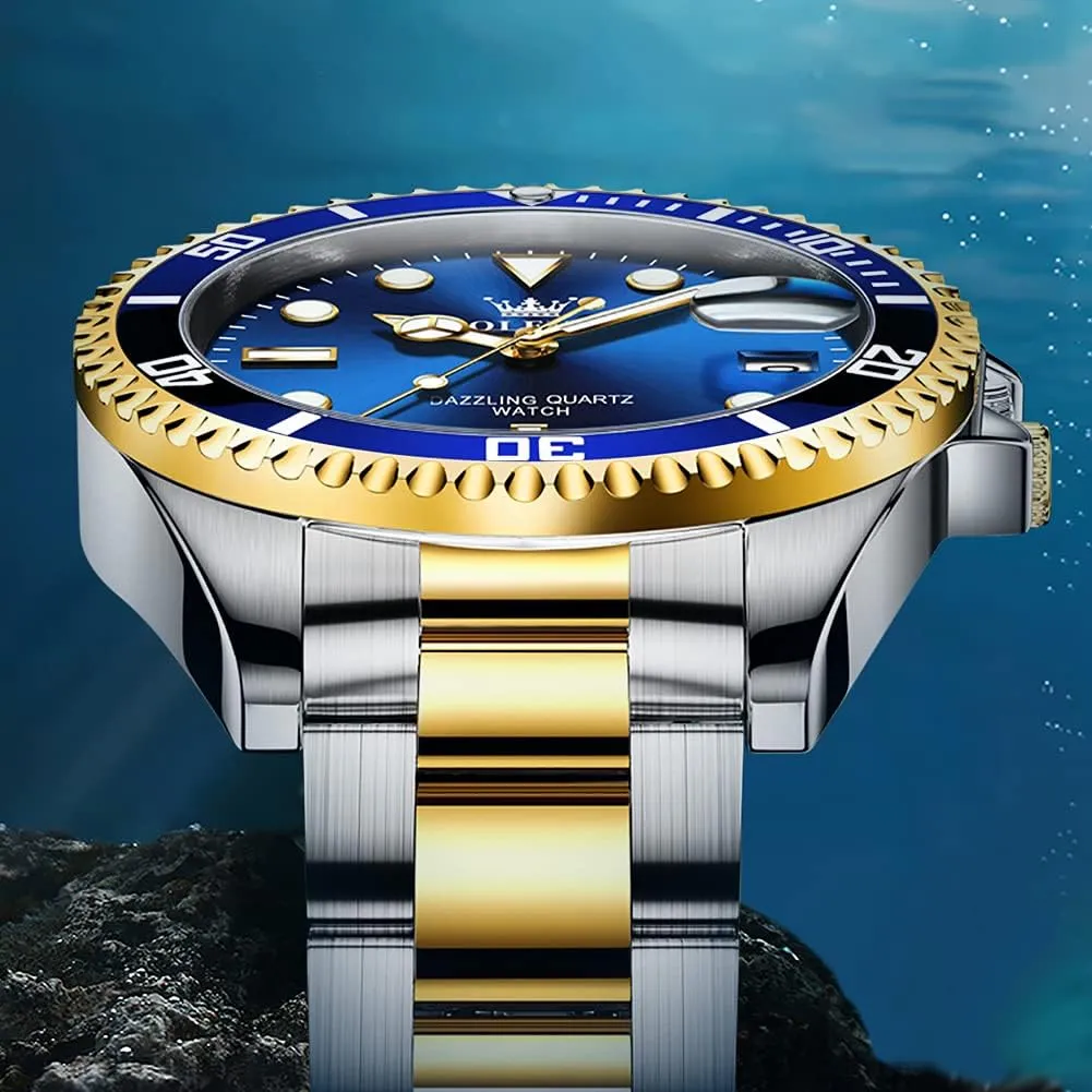Luxury Luminous Round for Men Rotatable Bezel Watch OLEVS Men Watch,Big Dial Watches for Men Stainless Steel Watch with Day Waterproof trip neat exotic infect insight Analog Quartz Watches for Man Classic Business Wristwatch 