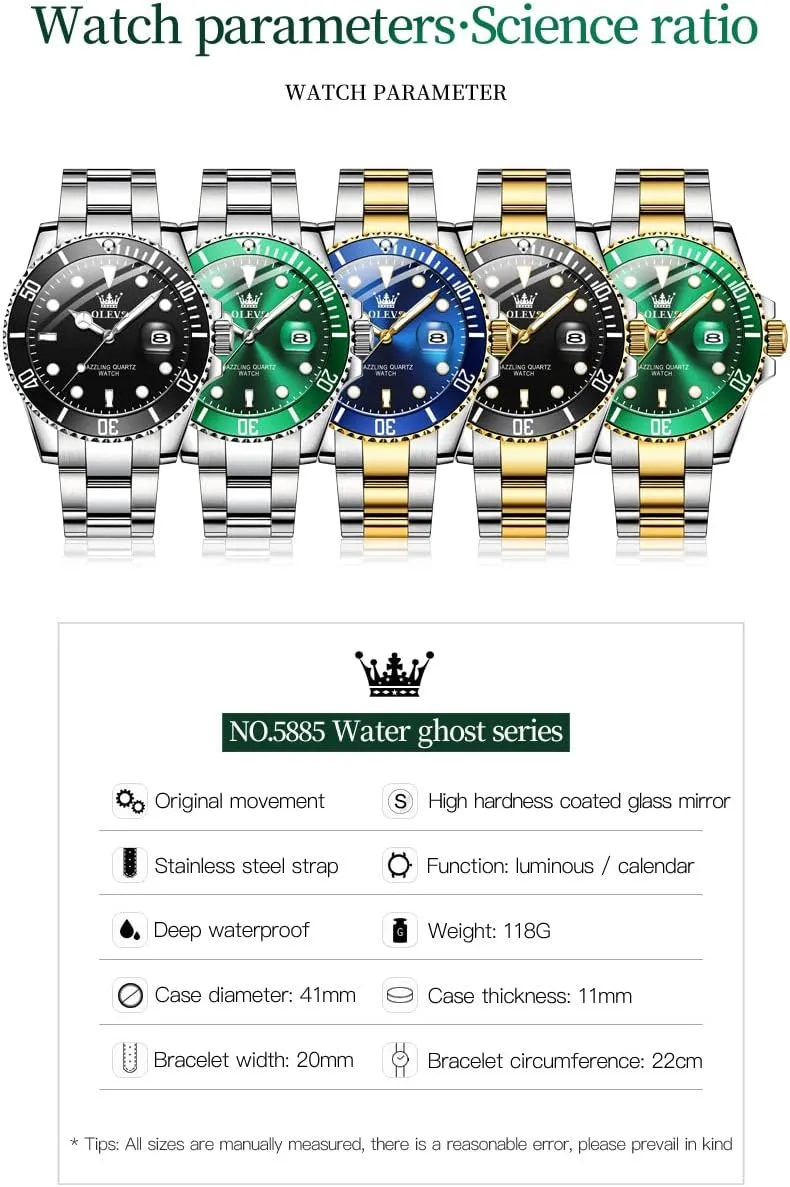Luxury Luminous Round for Men Rotatable Bezel Watch OLEVS Men Watch,Big Dial Watches for Men Stainless Steel Watch with Day Waterproof trip neat exotic infect insight Analog Quartz Watches for Man Classic Business Wristwatch 