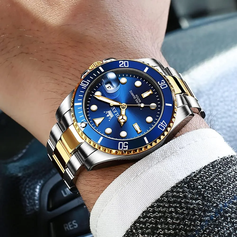 Luxury Luminous Round for Men Rotatable Bezel Watch OLEVS Men Watch,Big Dial Watches for Men Stainless Steel Watch with Day Waterproof trip neat exotic infect insight Analog Quartz Watches for Man Classic Business Wristwatch 