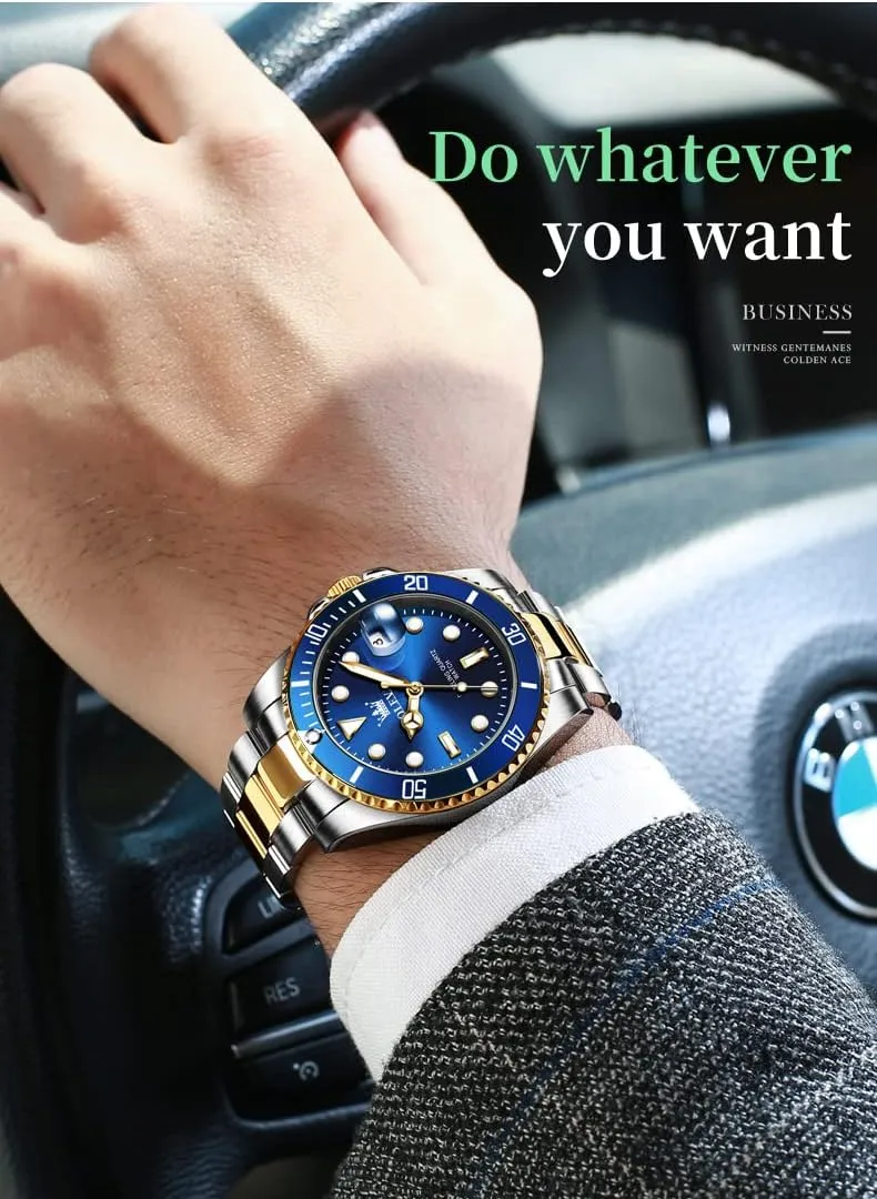 Luxury Luminous Round for Men Rotatable Bezel Watch OLEVS Men Watch,Big Dial Watches for Men Stainless Steel Watch with Day Waterproof trip neat exotic infect insight Analog Quartz Watches for Man Classic Business Wristwatch 