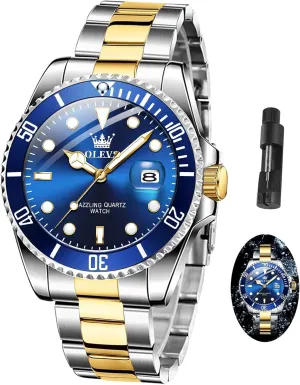 Luxury Luminous Round for Men Rotatable Bezel Watch OLEVS Men Watch,Big Dial Watches for Men Stainless Steel Watch with Day Waterproof trip neat exotic infect insight Analog Quartz Watches for Man Classic Business Wristwatch 