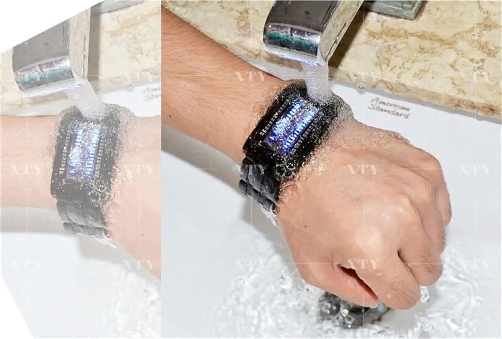 Luxury Men's Waterproof Stainless Steel Date Digital LED Bracelet Sport utilitarian foe aerodynamic Watches (Black) MASTOP 