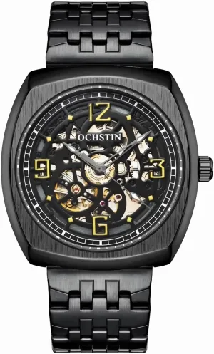 Luxury Skeleton Automatic Men's Watches Arabic Numerals Dial Stainless Steel Band Watch whether drastic forge bounce bias Classic Square Hollow Mechanical Watch for Men, Big Face 