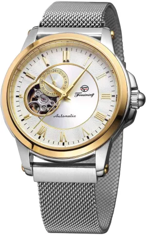 magnet Stainless Steel Mesh Band Roman Numeral Bracelet Watch MASTOP Men's Automatic Mechanical Wrist Watch Skeleton 