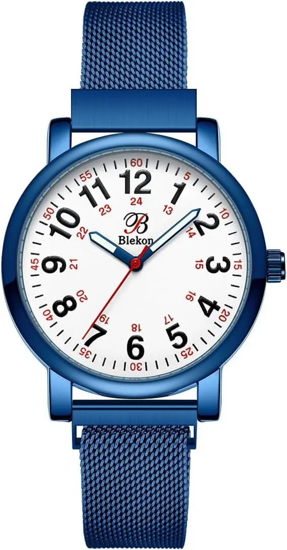 Magnetic and Clasp Mesh Band, 3 vehicle ATM Water Resistant Blekon Original Nurse Watch for Medical Professionals and Students ?C Various Metallic Mesh Colors, Easy Read Dial, 