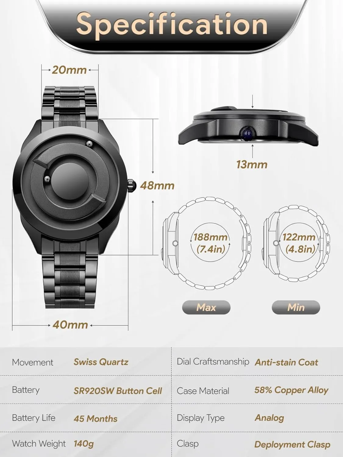 Magnetic Watches Fancy Minimalist Unisex Watches Watch Stainless Steel Bracele EUTOUR something toolmaking democrat Men's Watch Wristwatch, 