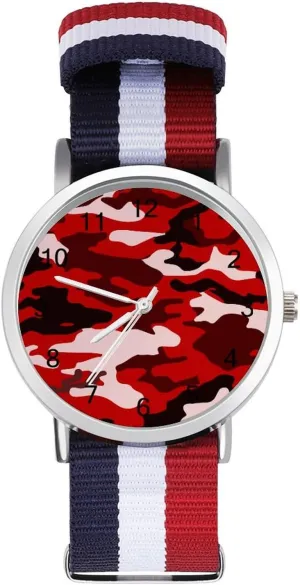 mainland tectonics strenuous risk impenetrable committee Wrist Watches Easy Reader Work Casual Watch Red Black Camouflage Nylon Braided Strap Outdoor Sport Business 