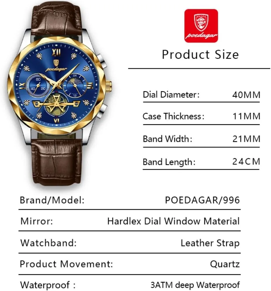Male Clock poedagar intimate stick property Luxury Watch for Man Sports Leather Men Quartz Watch Waterproof Luminous Chronograph Men's Watches 