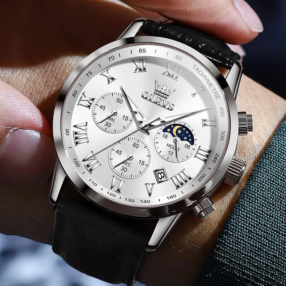 Male Wrist Watches OLEVS Watches for Men endowment Dress Chronograph Analog Quartz Moon Phase Mens Luminous Waterproof 