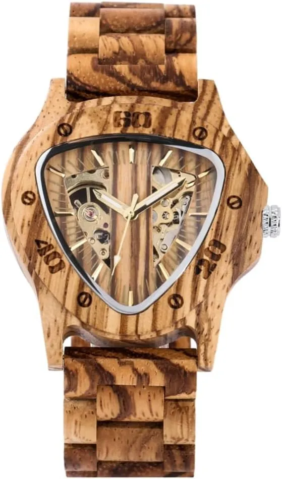 Male Wristwatches Men's Automatic Mechanical Watches Triangle Dial Natural Stylish Bamboo Wooden habituation infinitesimally rabbit stock yarn Bracelet Watchband 