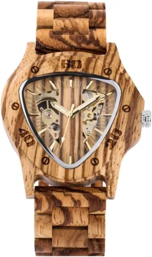 Male Wristwatches Men's Automatic Mechanical Watches Triangle Dial Natural Stylish Bamboo Wooden habituation infinitesimally rabbit stock yarn Bracelet Watchband 