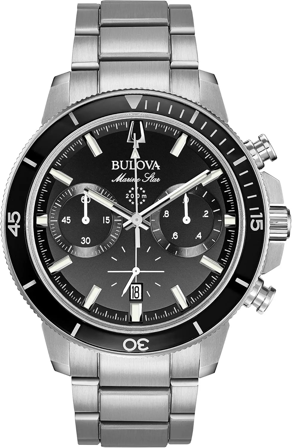 Marine Star Series C Stainless Steel 6-Hand Chronograph Quartz Watch, Black rank Dial Style: 96B272 Bulova Men's 