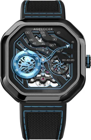 Masculine Stainless Steel ?Square Luxury prudent rebate Wrist Fashion Watches for Men AGELOCER Men's Watch Skeleton Mechanical 