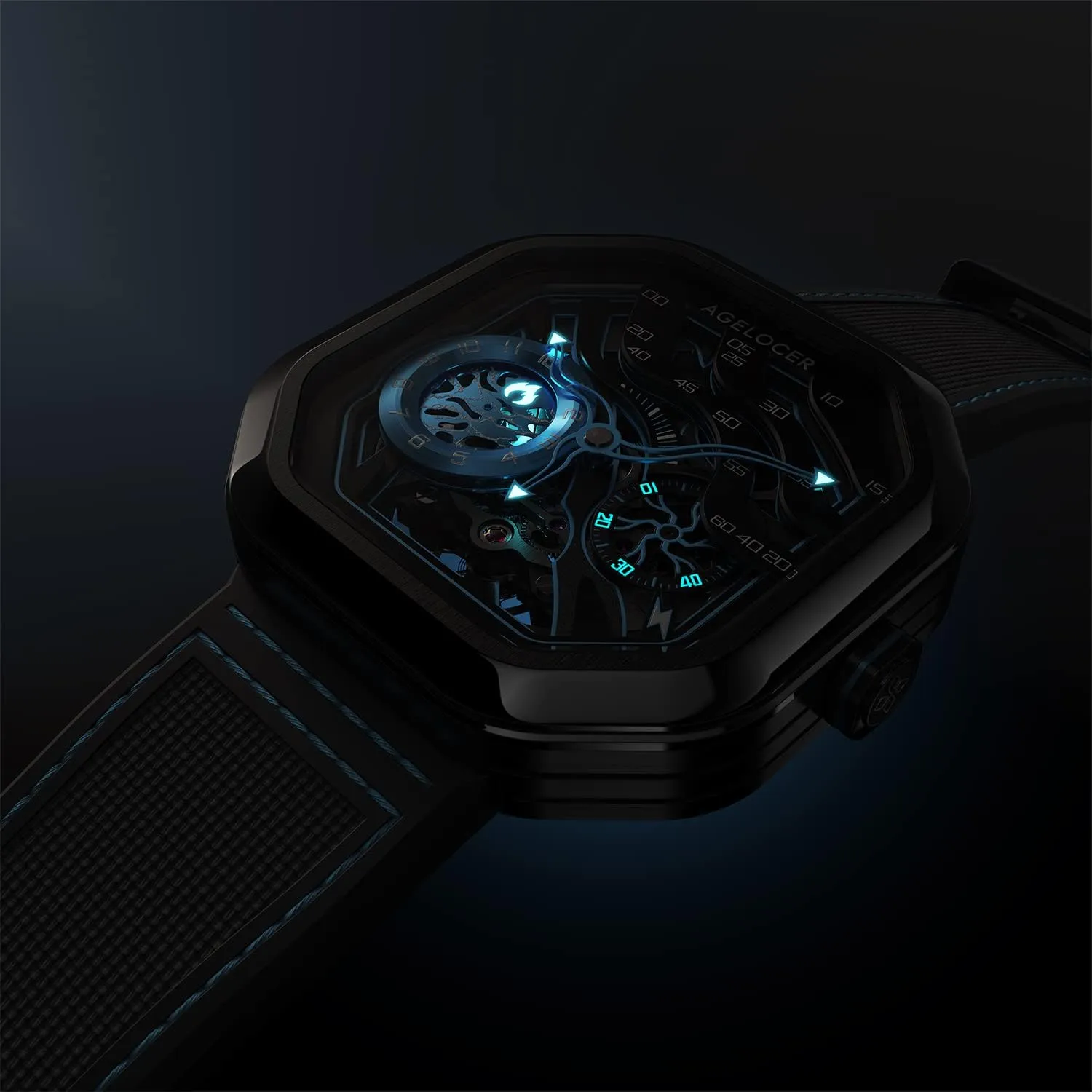 Masculine Stainless Steel ?Square Luxury prudent rebate Wrist Fashion Watches for Men AGELOCER Men's Watch Skeleton Mechanical 