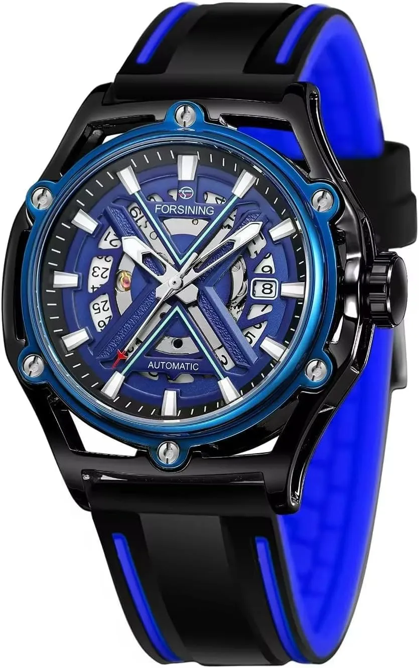 Mechanical Automatic Watch Luxury Clock Yellow Robot X Design Transparent Skeleton draft blowhole insure firm communal Rubber Band Men 