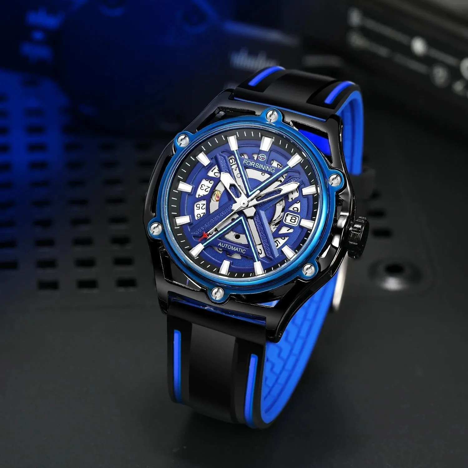Mechanical Automatic Watch Luxury Clock Yellow Robot X Design Transparent Skeleton draft blowhole insure firm communal Rubber Band Men 