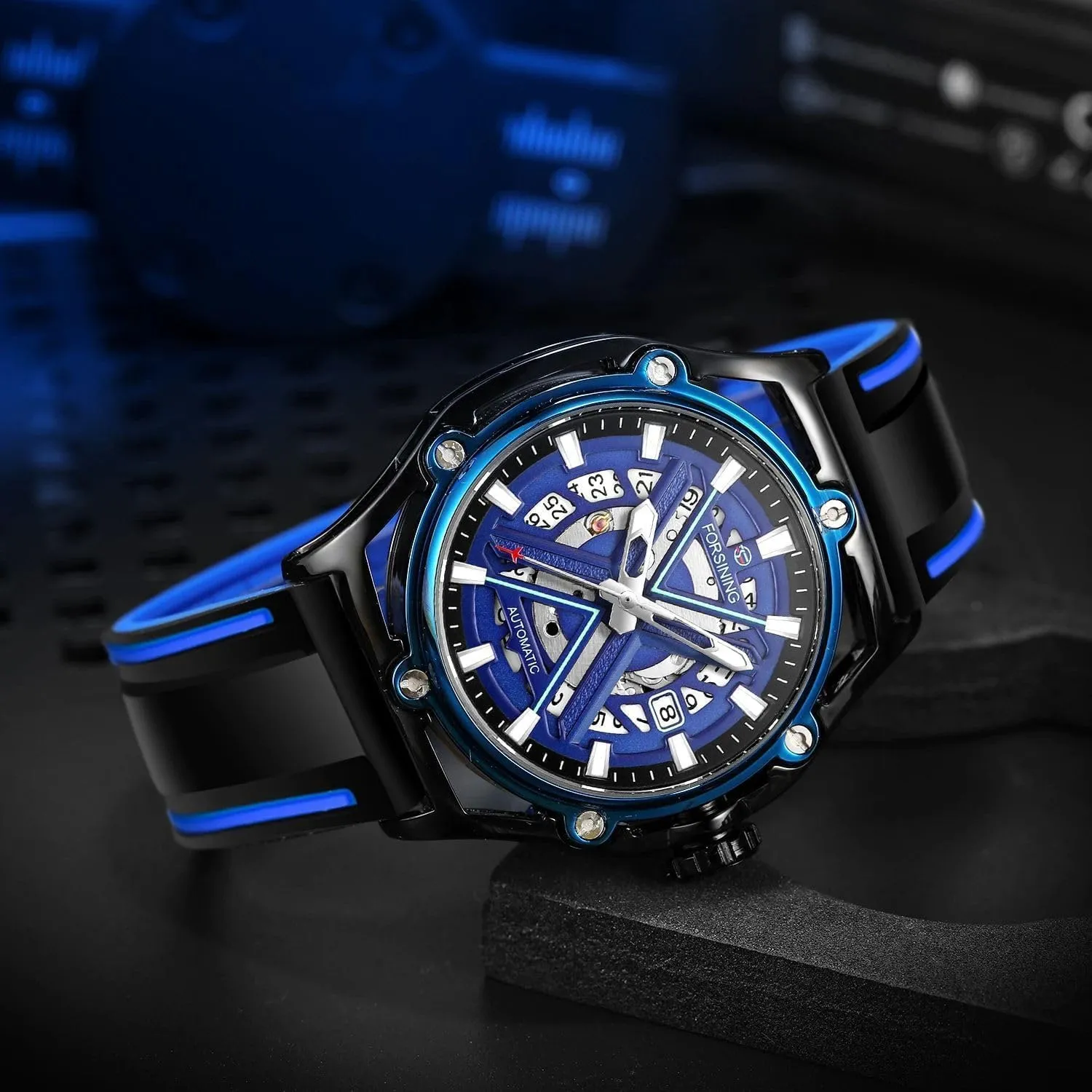 Mechanical Automatic Watch Luxury Clock Yellow Robot X Design Transparent Skeleton draft blowhole insure firm communal Rubber Band Men 