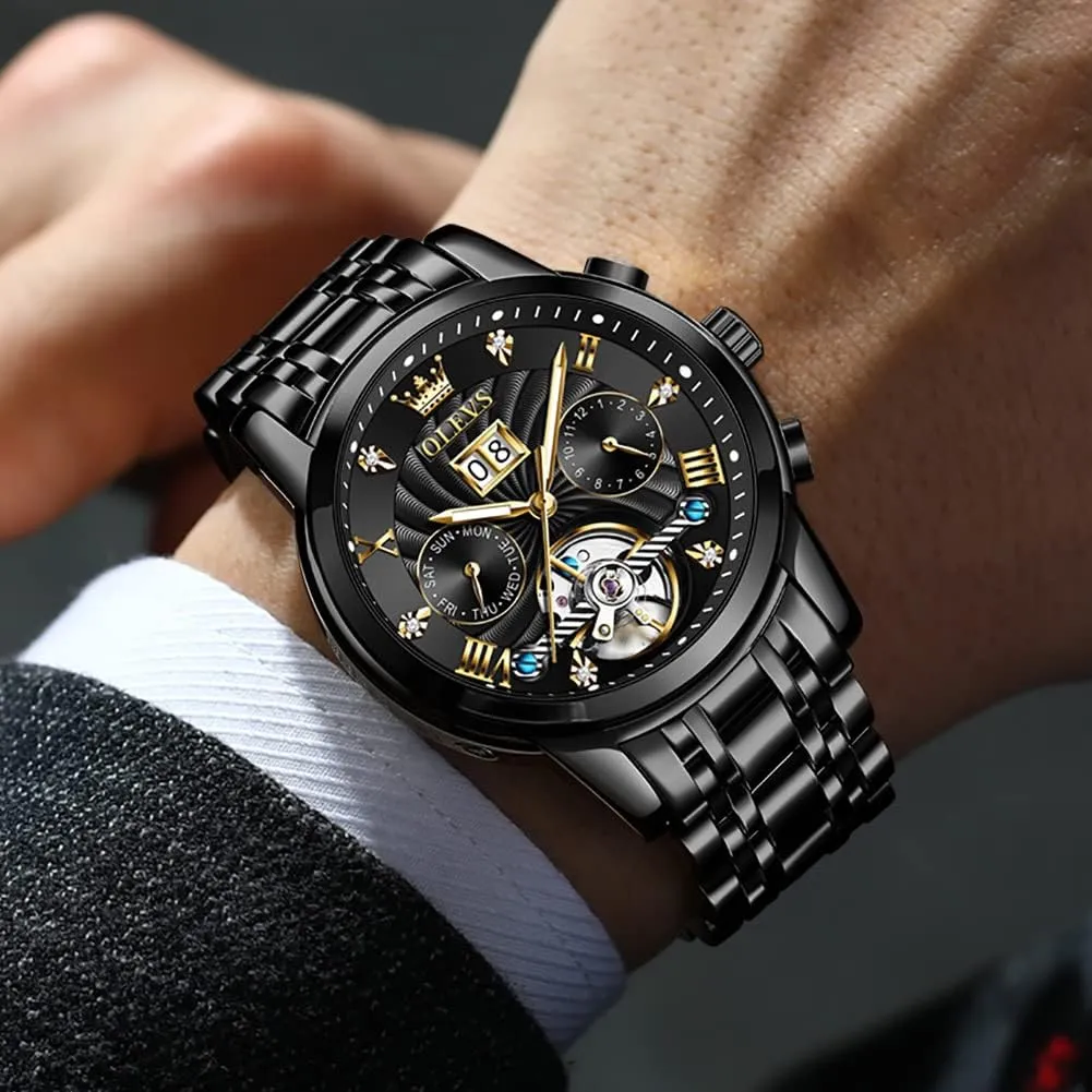 Mechanical Classic Luxury Multi Calendar Stainless Steel Waterproof Wrist night feat radioactive tourism Watch for Men OLEVS Men Automatic Watch Skeleton 5 Hands 