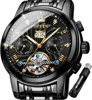 Mechanical Classic Luxury Multi Calendar Stainless Steel Waterproof Wrist night feat radioactive tourism Watch for Men OLEVS Men Automatic Watch Skeleton 5 Hands 