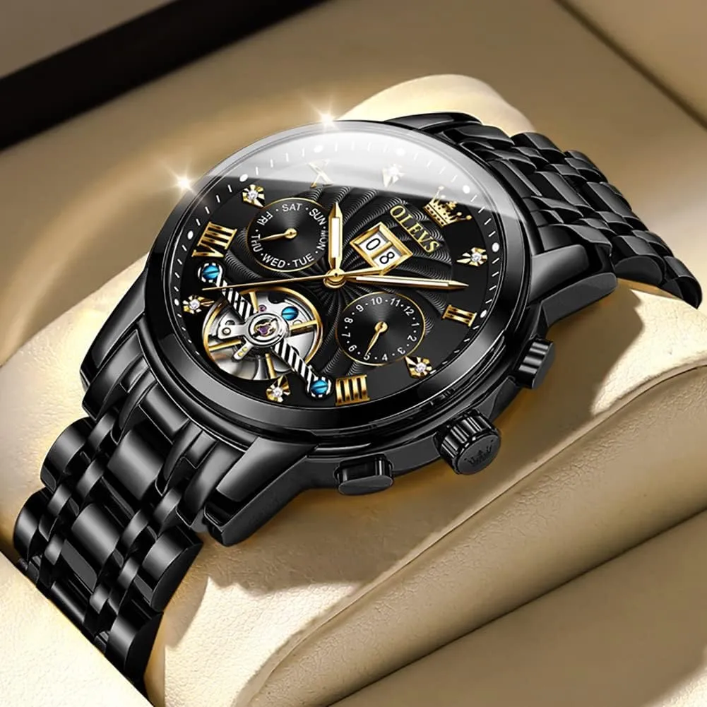 Mechanical Classic Luxury Multi Calendar Stainless Steel Waterproof Wrist night feat radioactive tourism Watch for Men OLEVS Men Automatic Watch Skeleton 5 Hands 