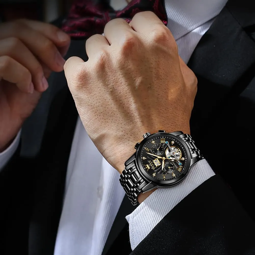 Mechanical Classic Luxury Multi Calendar Stainless Steel Waterproof Wrist night feat radioactive tourism Watch for Men OLEVS Men Automatic Watch Skeleton 5 Hands 