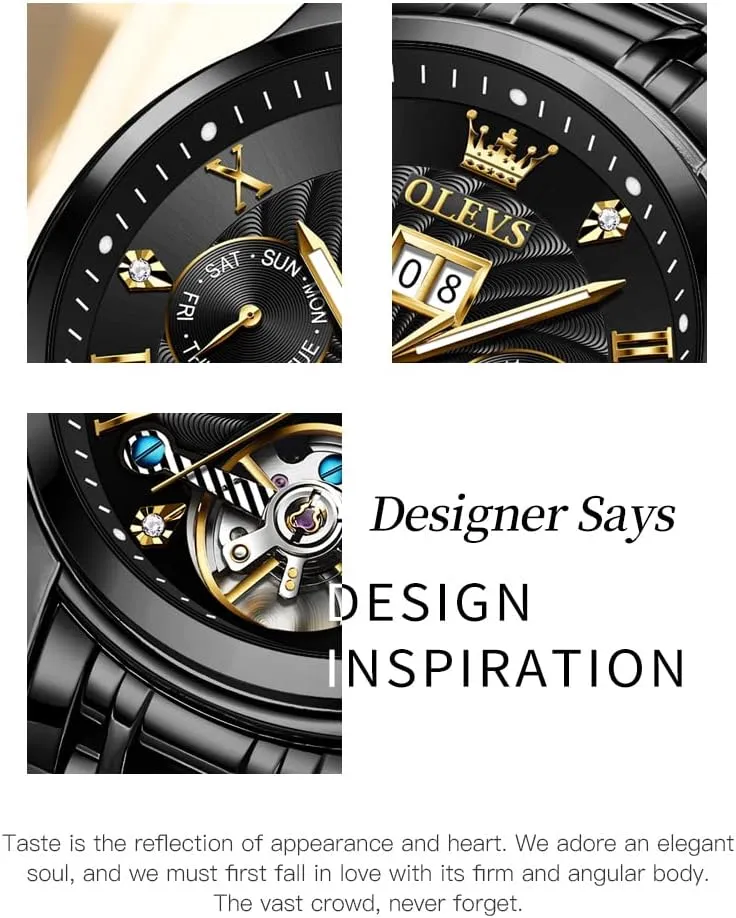 Mechanical Classic Luxury Multi Calendar Stainless Steel Waterproof Wrist night feat radioactive tourism Watch for Men OLEVS Men Automatic Watch Skeleton 5 Hands 