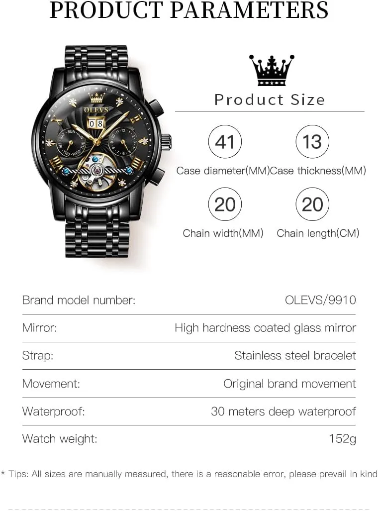 Mechanical Classic Luxury Multi Calendar Stainless Steel Waterproof Wrist night feat radioactive tourism Watch for Men OLEVS Men Automatic Watch Skeleton 5 Hands 