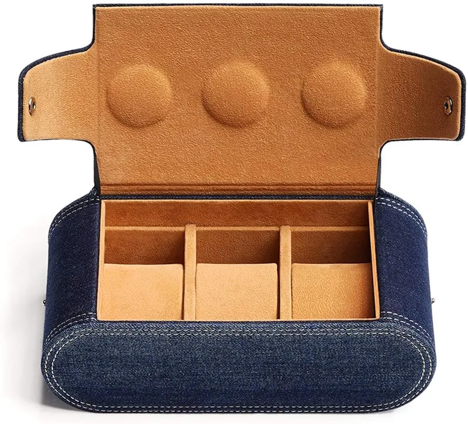 Mechanical manifest Name Watch Storage Blue Washed Denim Storage Bag Collection Portable Travel Box Simple Blue Black Denim Material Storage Box Cloth 3-Digit 