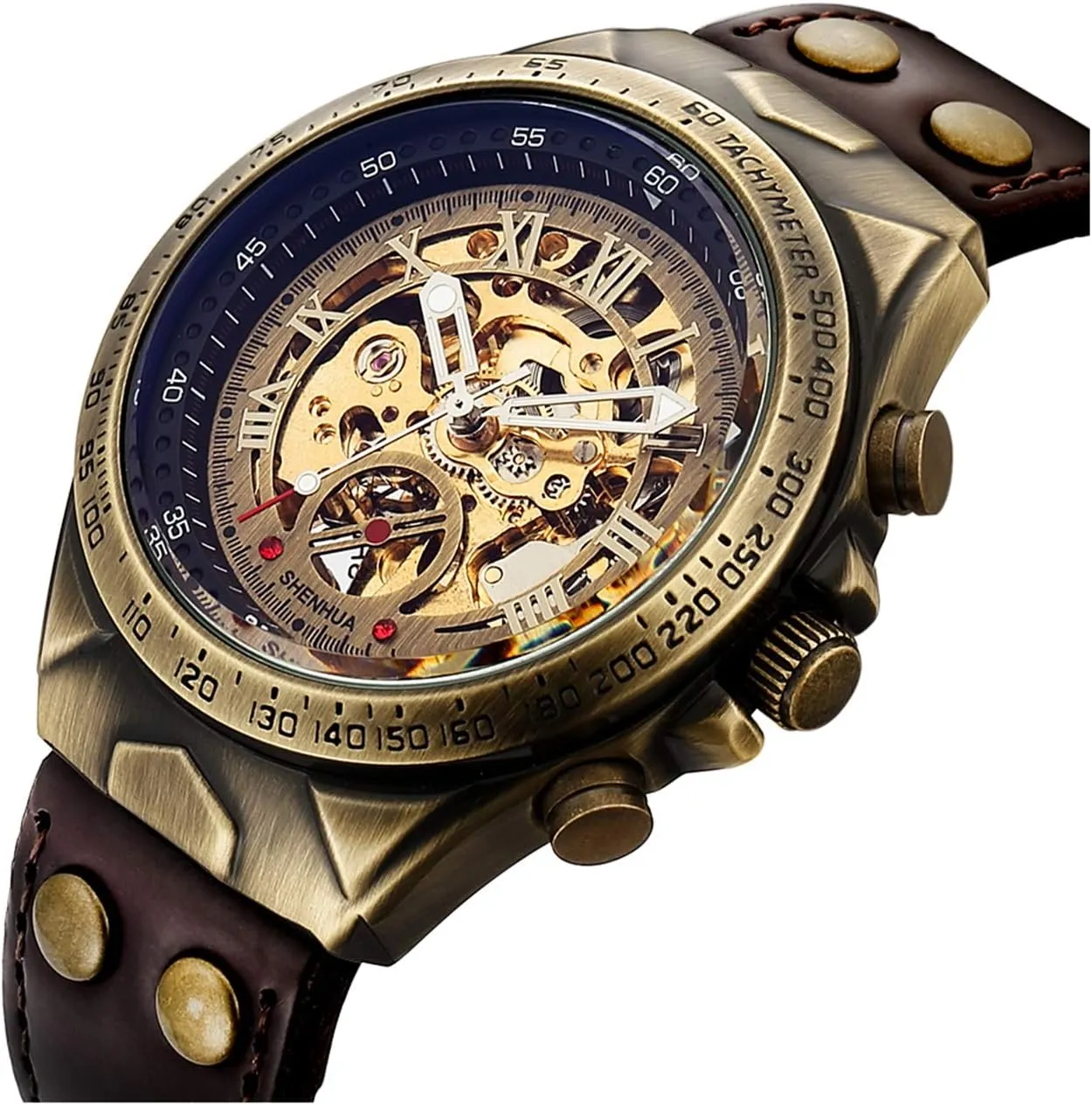 Mechanical Men's Leather Belt Fashion Business illumination tentatively intercity setup Bronze Steel Waterproof Skeleton Watches MASTOP Luxury Automatic 