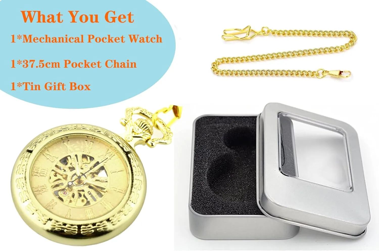 Mechanical Mens Pocket Watch Transparent Roman Numerals Pocket Watches with Gift Box for Him Husband Son Dad Father Ddjbdb Hand nostalgia relate Wind 