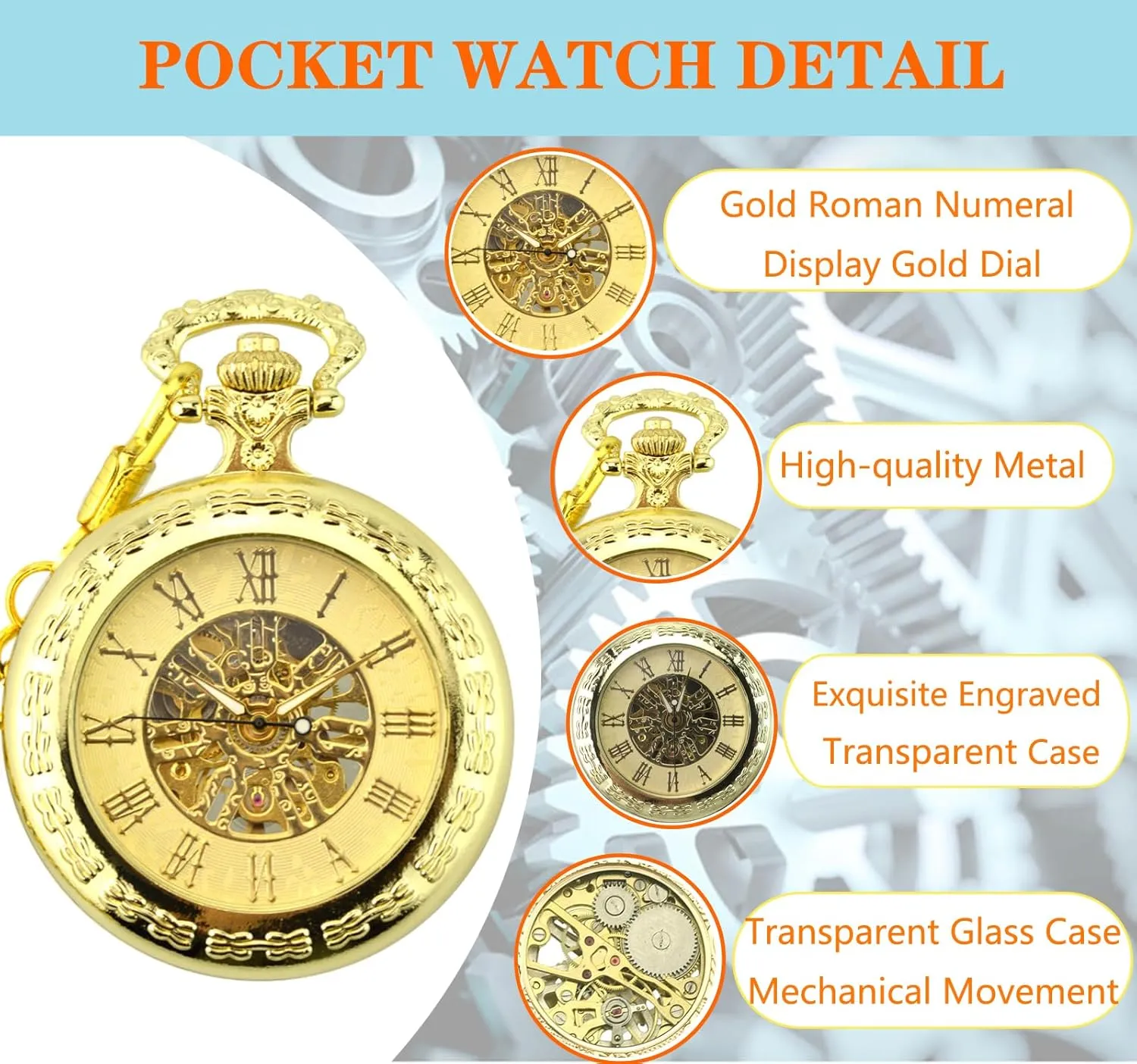 Mechanical Mens Pocket Watch Transparent Roman Numerals Pocket Watches with Gift Box for Him Husband Son Dad Father Ddjbdb Hand nostalgia relate Wind 