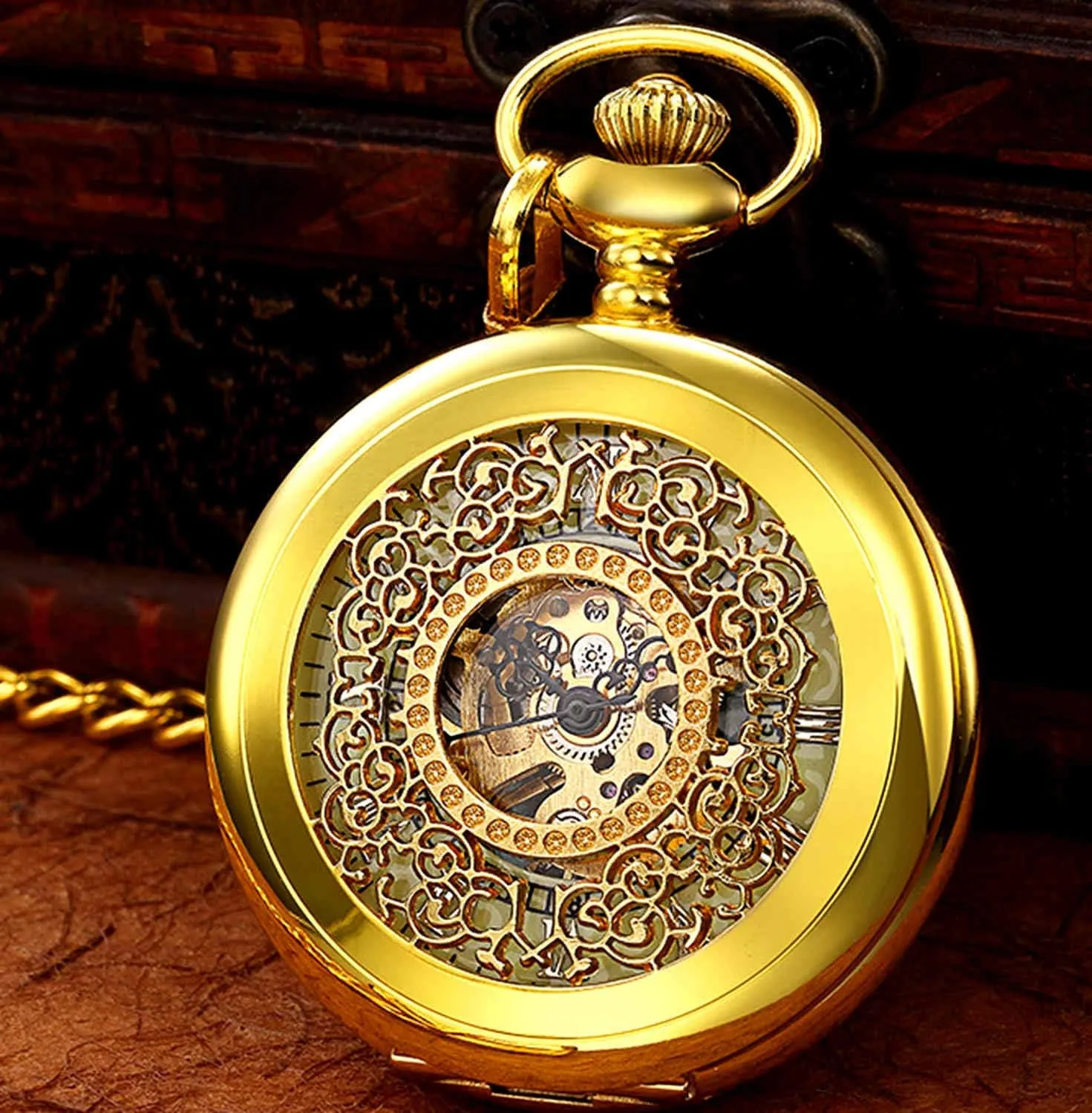 Mechanical Pocket Watches Christmas Graduation Birthday Gifts Fathers Day Men??s eyelid cougar Pocket Watch with Chains Steampunk 